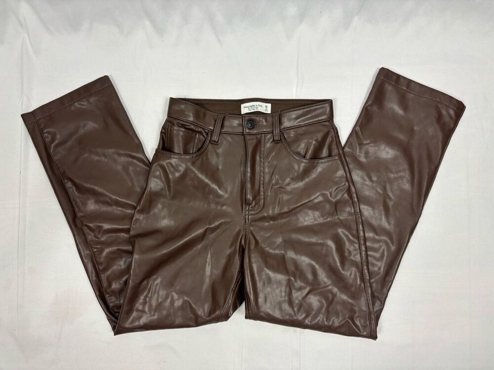 Abercrombie & Fitch '90s Straight Ultra High Rise Faux Leather Pant Brown 26/ 2S